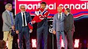 Jun 28, 2024; Las Vegas, Nevada, USA; Michael Hage is selected by the Montreal Canadiens with the 21st overall pick in the first round of the 2024 NHL Draft at The Sphere. Mandatory Credit: Stephen R. Sylvanie-Imagn Images
