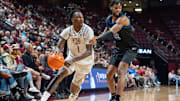 Florida State Seminoles guard Jamir Watkins (1) drives the ball to the hoop. The Florida State Seminoles defeated the Southern Methodist Mustangs 76-69 on Saturday, March 8, 2025.