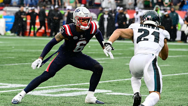September 10, 2023;  Foxborough, Massachusetts, USA;  New England Patriots cornerback Christian Gonzalez (6)