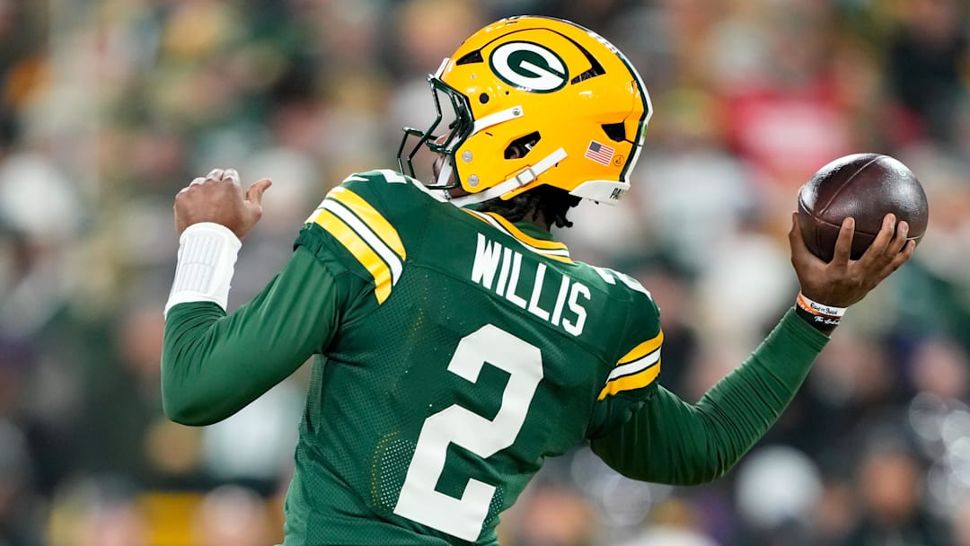 Dec 27, 2025; Green Bay, Wisconsin, USA; Green Bay Packers quarterback Malik Willis (2) throws a pass during the first quarter against the Baltimore Ravens at Lambeau Field. Mandatory Credit: Kayla Wolf-Imagn Images Dec 27, 2025; Green Bay, Wisconsin, USA; Green Bay Packers quarterback Malik Willis (2) throws a pass during the first quarter against the Baltimore Ravens at Lambeau Field. Mandatory Credit: Kayla Wolf-Imagn Images