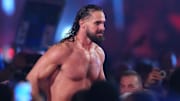 Feb 1, 2025; Indianapolis, IN, USA; Seth Rollins during the Men’s Royal Rumble match during the WWE Royal Rumble at Lucas Oil Stadium. Mandatory Credit: Joe Camporeale-Imagn Images