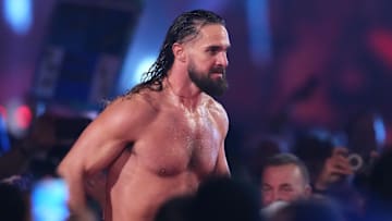 Feb 1, 2025; Indianapolis, IN, USA; Seth Rollins during the Men’s Royal Rumble match during the WWE Royal Rumble at Lucas Oil Stadium. Mandatory Credit: Joe Camporeale-Imagn Images