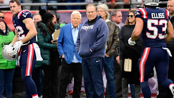 Dec 17, 2023; Foxborough, Massachusetts, USA; New England Patriots head coach Bill Belichick watches