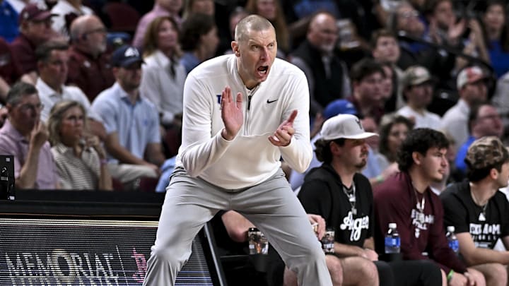 Mar 3, 2026; College Station, Texas, USA; Kentucky Wildcats head coach Mark Pope reacts during the second half against the Texas A&M Aggies at Reed Arena. Mandatory Credit: Maria Lysaker-Imagn Images 