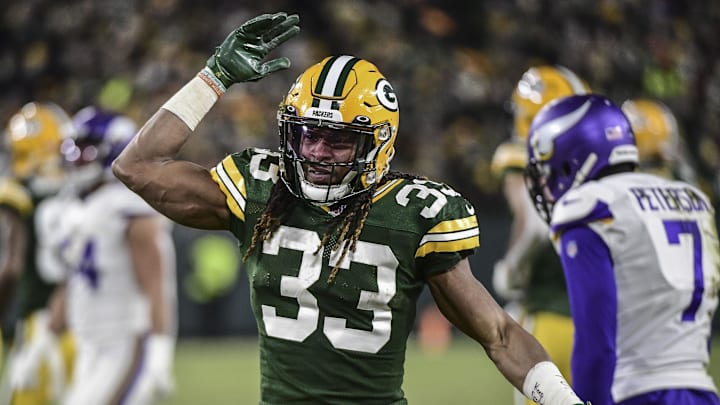 Aaron Jones will return to Lambeau Field on Sunday when the Packers host the Vikings.