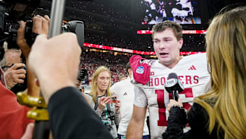 Indiana quarterback Fernando Mendoza during a postgame TV interview