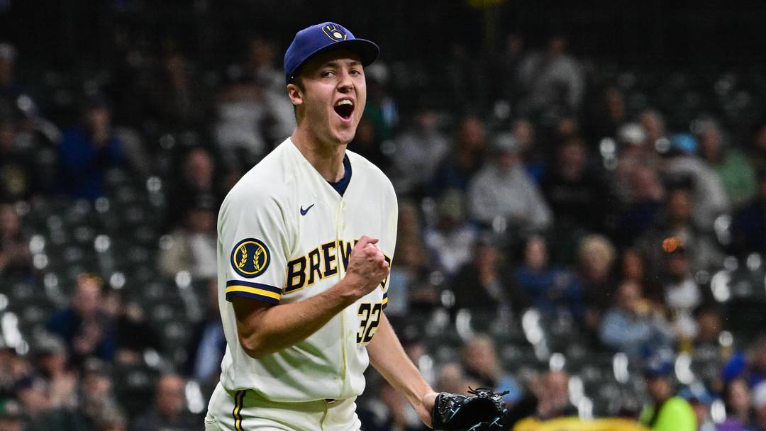 May 13, 2026; Milwaukee, Wisconsin, USA; Milwaukee Brewers starting pitcher Jacob Misiorowski (32) reacts after retiring the side in the seventh inning against the San Diego Padres at American Family Field. Mandatory Credit: Benny Sieu-Imagn Images May 13, 2026; Milwaukee, Wisconsin, USA; Milwaukee Brewers starting pitcher Jacob Misiorowski (32) reacts after retiring the side in the seventh inning against the San Diego Padres at American Family Field. Mandatory Credit: Benny Sieu-Imagn Images