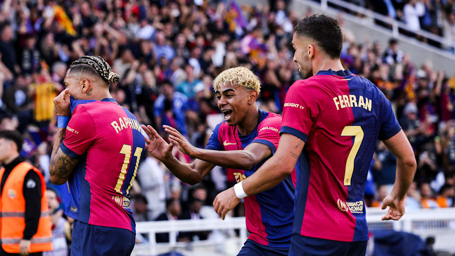 Raphinha (left) Lamine Yamal (middle) and Ferran Torres had six goal involvements between them in Barcelona's victory vs. Real Madrid. | IMAGO/DeFodi Images