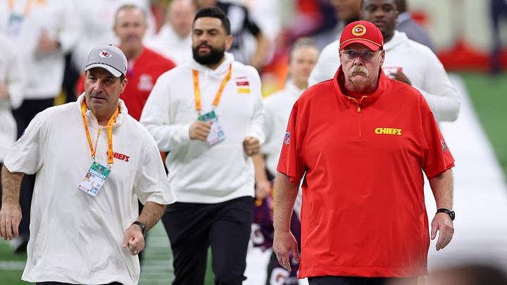 Feb 9, 2025; New Orleans, LA, USA; Kansas City Chiefs head coach Andy Reid on the sideline before Super Bowl LIX between the Philadelphia Eagles and the Kansas City Chiefs at Caesars Superdome. Mandatory Credit: Bill Streicher-Imagn Images