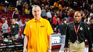 Mar 8, 2025; Tempe, Arizona, USA; Arizona State Sun Devils head coach Bobby Hurley walks off the court  at Desert Financial Arena. Mandatory Credit: Arianna Grainey-Imagn Images