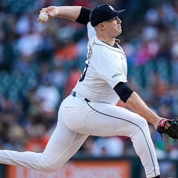 Detroit Tigers pitcher Tarik Skubal (29) throws against Boston Red Sox during the first inning at Comerica Park in Detroit on Wednesday, May 14, 2025.