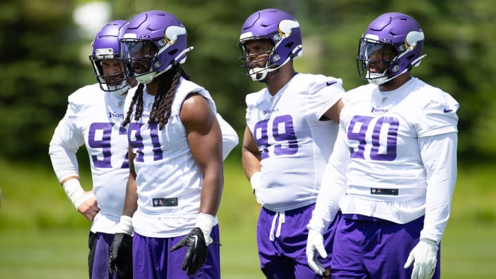 Vikings defensive linemen Harrison Phillips, Pat Jones II, Jerry Tillery, and Jonathan Bullard