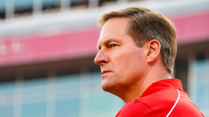 Aug 30, 2023; Lincoln, NE, USA; Nebraska Cornhuskers athletic director Trev Alberts before the match against the Omaha Mavericks at Memorial Stadium. Mandatory Credit: Dylan Widger-USA TODAY Sports