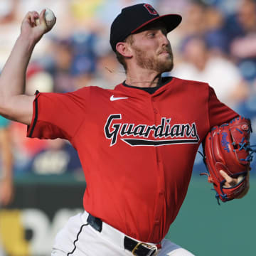 Jun 19, 2024; Cleveland, Ohio, USA; Cleveland Guardians starting pitcher Tanner Bibee (28) throws a pitch during the first inning against the Seattle Mariners at Progressive Field. Mandatory Credit: Ken Blaze-USA TODAY Sports