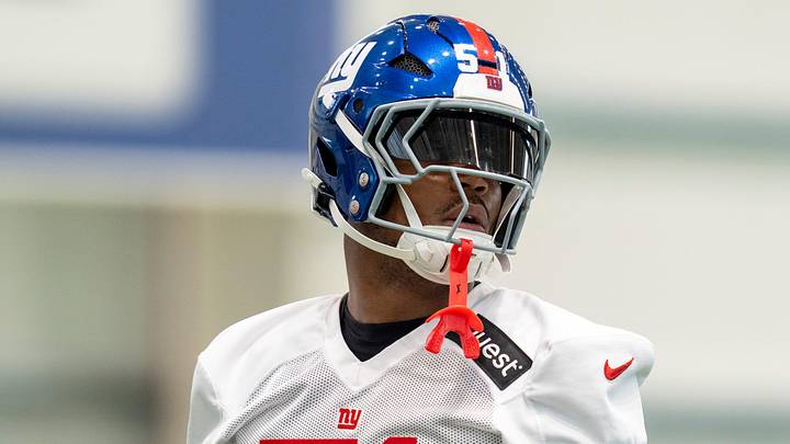 New York Giants linebacker Abdul Carter (51) warms up during Mandatory Minicamp at Quest Diagnostics Giants Training Center in East Rutherford on Tuesday, June 17, 2025.