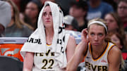 Jul 15, 2025; Boston, Massachusetts, USA; Indiana Fever guard Caitlin Clark (22) reacts on the bench after a play against the Connecticut Sun in the second half at TD Garden. Mandatory Credit: David Butler II-Imagn Images