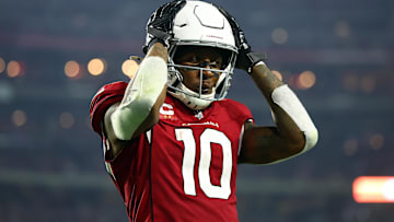 Dec 13, 2021; Glendale, Arizona, USA; Arizona Cardinals wide receiver DeAndre Hopkins (10) reacts