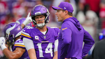 Minnesota Vikings QB Sam Darnold and head coach Kevin O'Connell
