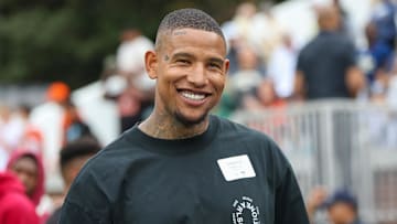 Nov 9, 2024; Atlanta, Georgia, USA; Former Georgia Tech Yellow Jackets tight end Darren Waller on the sideline against the Miami Hurricanes in the first quarter at Bobby Dodd Stadium at Hyundai Field. Mandatory Credit: Brett Davis-Imagn Images
