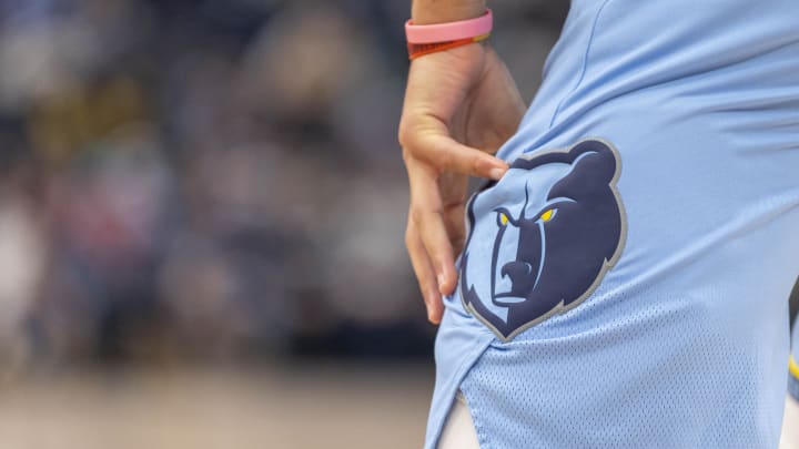 Dec 29, 2021; Memphis, Tennessee, USA; A view of the Memphis Grizzlies logo during the game between the Los Angeles Lakers and the Memphis Grizzlies at the FedExForum. Mandatory Credit: Jerome Miron-USA TODAY Sports Dec 29, 2021; Memphis, Tennessee, USA; A view of the Memphis Grizzlies logo during the game between the Los Angeles Lakers and the Memphis Grizzlies at the FedExForum. Mandatory Credit: Jerome Miron-USA TODAY Sports