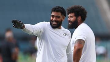 Philadelphia Eagles offensive tackle Jordan Mailata before a game against the Cincinnati Bengals at Lincoln Financial Field.