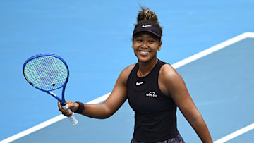 Naomi Osaka reacts to winning a point at the Australian Open.