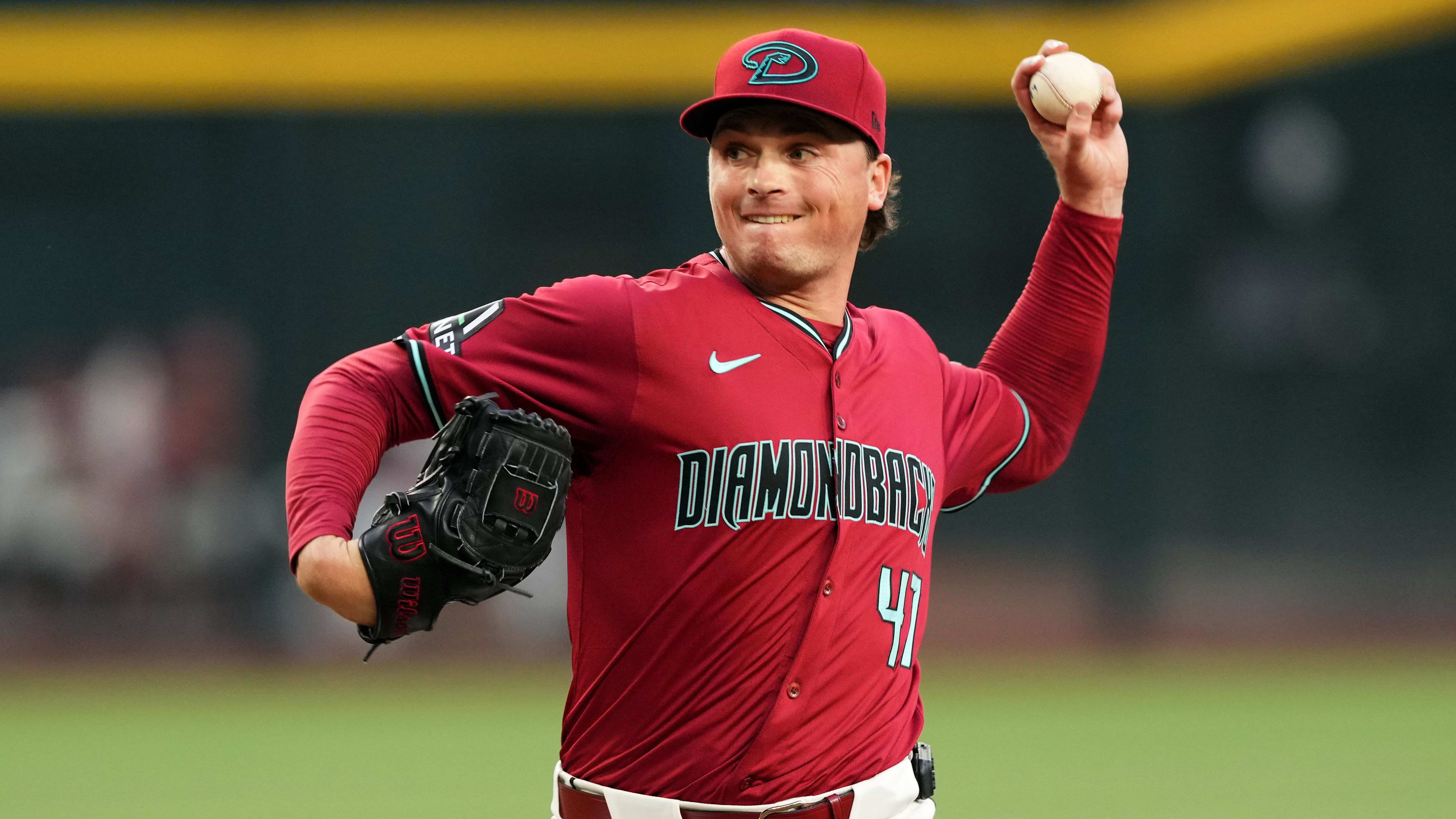 Arizona Diamondbacks pitcher Tommy Henry (47) pitches against the Los Angeles Dodgers during the first inning at Chase Field.
