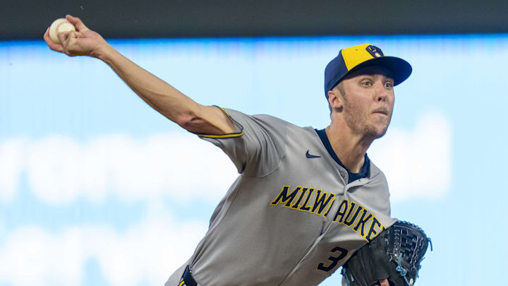 Milwaukee Brewers starting pitcher Jacob Misiorowski delivers a pitch against the Minnesota Twins.