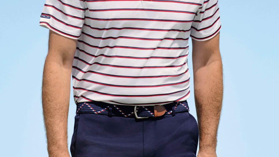 Keegan Bradley models a U.S. Ryder Cup team uniform by Ralph Lauren.