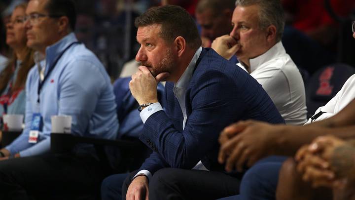 Jan 20, 2026; Oxford, Mississippi, USA; Mississippi Rebels head coach Chris Beard looks on during the second half against the Auburn Tigers at The Sandy and John Black Pavilion at Ole Miss. Mandatory Credit: Petre Thomas-Imagn Images