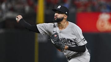 Aug 16, 2025; St. Louis, Missouri, USA;  New York Yankees relief pitcher Devin Williams (38) pitches against the St. Louis Cardinals during the sixth inning at Busch Stadium. Mandatory Credit: Jeff Curry-Imagn Images