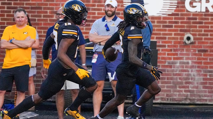 Mizzou cornerback Toriano Pride Jr. celebrates after incredible pick 6, his first career touchdown.