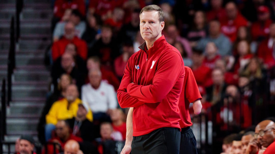Feb 21, 2026; Lincoln, Nebraska, USA; Nebraska Cornhuskers head coach Fred Hoiberg watches during the second half against the Penn State Nittany Lions at Pinnacle Bank Arena. Mandatory Credit: Dylan Widger-Imagn Images