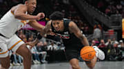 Bearcats Dillon Mitchell (23) takes the ball down the court during Game 2 of the 2025 Phillips 66 Big 12 Basketball Championship against the Iowa State Cyclones at the T-Mobile Center in Kansas City, Missouri on Wednesday March 12, 2025. Cyclones won the game with a final score of 76-56.