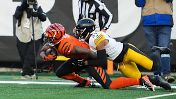 Bengals Ja'Marr Chase (1) pulls the defense with him as he heads down the field during their game against the Steelers at Paycor Stadium on Sunday December 1, 2024. Steelers won the game with a final score of 44-38.