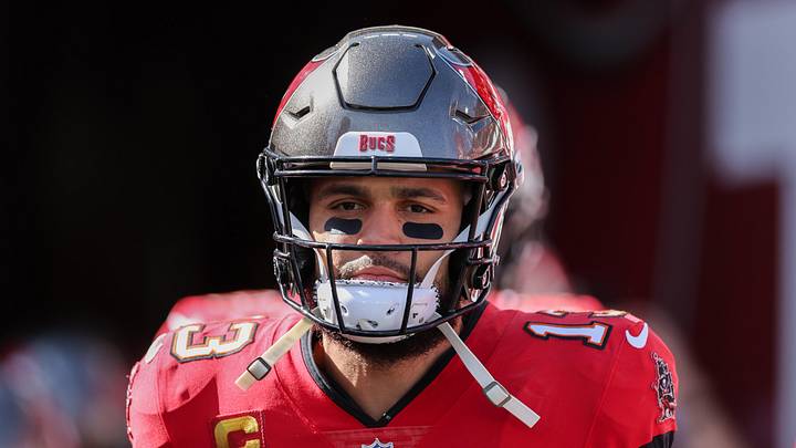 Jan 5, 2025; Tampa, Florida, USA; Tampa Bay Buccaneers wide receiver Mike Evans (13) warms up before a game against the New Orleans Saints at Raymond James Stadium. Mandatory Credit: Nathan Ray Seebeck-Imagn Images