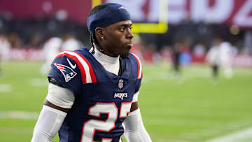Dec 15, 2024; Glendale, Arizona, USA; New England Patriots cornerback Marcellas Dial Jr. (27) against the Arizona Cardinals at State Farm Stadium. Mandatory Credit: Mark J. Rebilas-Imagn Images