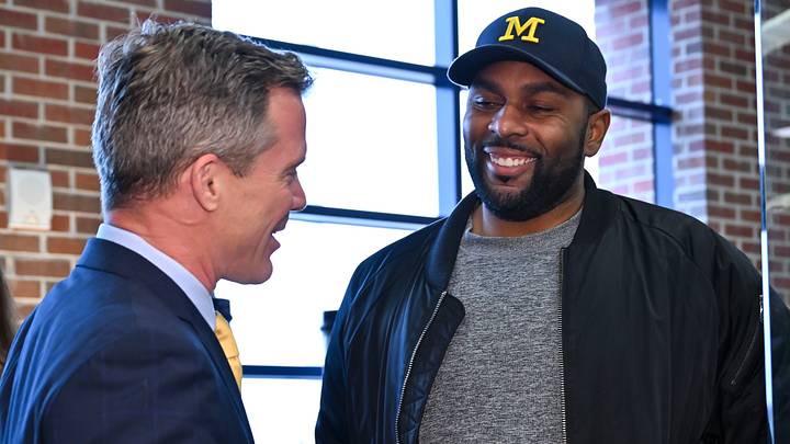 Dusty May, Sherrone Moore, Michigan Basketball Introduces Dusty May