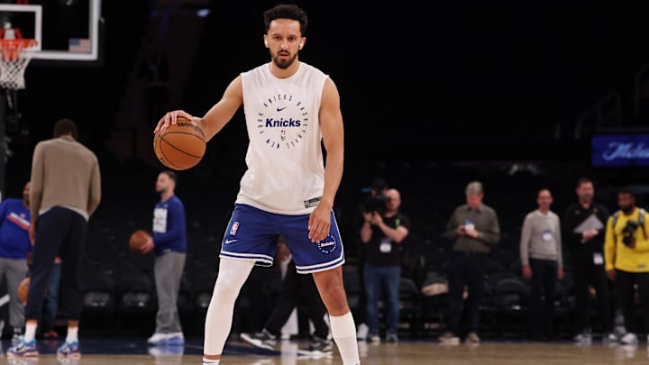 May 29, 2025; New York, New York, USA; New York Knicks guard Landry Shamet (44) warms up before game five against the Indiana Pacers in the eastern conference finals for the 2025 NBA Playoffs at Madison Square Garden. Mandatory Credit: Vincent Carchietta-Imagn Images May 29, 2025; New York, New York, USA; New York Knicks guard Landry Shamet (44) warms up before game five against the Indiana Pacers in the eastern conference finals for the 2025 NBA Playoffs at Madison Square Garden. Mandatory Credit: Vincent Carchietta-Imagn Images