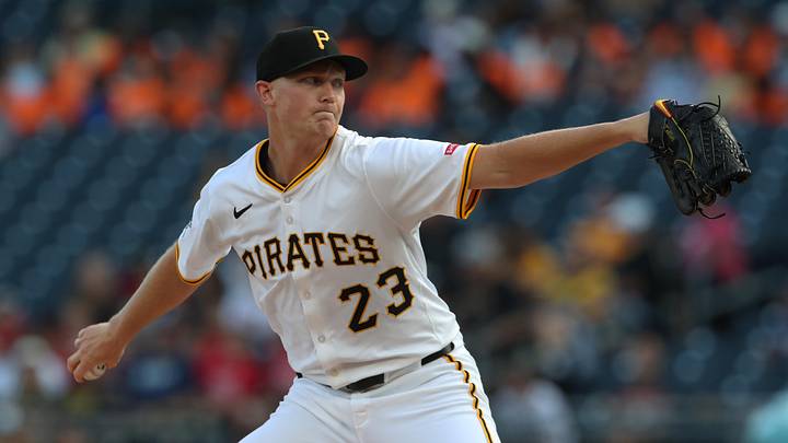 Jul 22, 2025; Pittsburgh, Pennsylvania, USA;  Pittsburgh Pirates starting pitcher Mitch Keller (23) delivers a pitch against the Detroit Tigers during the first inning at PNC Park. Mandatory Credit: Charles LeClaire-Imagn Images