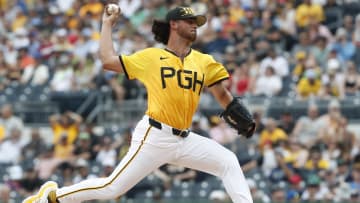 Jun 22, 2024; Pittsburgh, Pennsylvania, USA;  Pittsburgh Pirates starting pitcher Jared Jones (37) delivers a pitch against the Tampa Bay Rays during the first inning at PNC Park. Mandatory Credit: Charles LeClaire-USA TODAY Sports