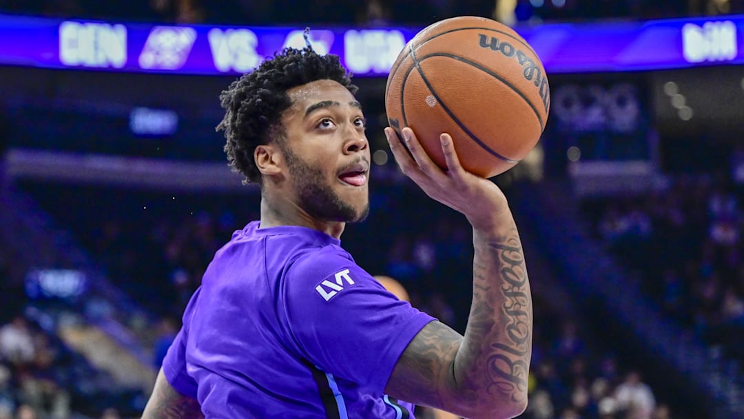 Mar 2, 2026; Salt Lake City, Utah, USA; Utah Jazz forward Brice Sensabaugh (28) warms up before the game against the Denver Nuggets at Delta Center. Mandatory Credit: Peter Creveling-Imagn Images
