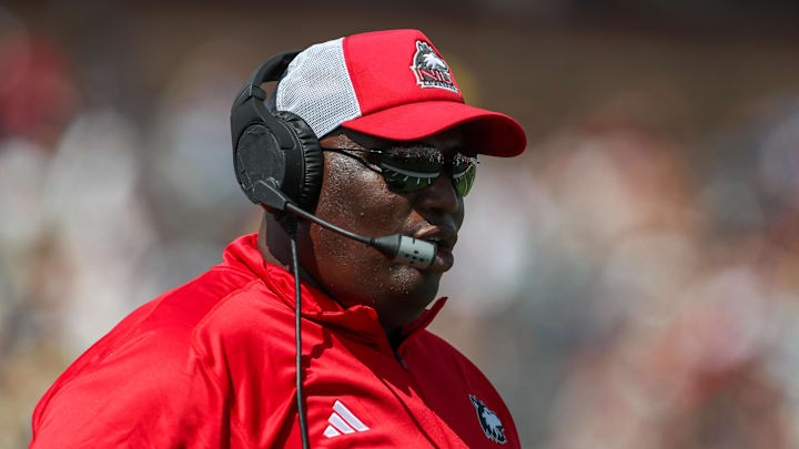 Northern Illinois head coach Thomas Hammock was emotional after beating Notre Dame.