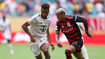 Bayern Munich winger Kingsley Coman in action against Flamengo.