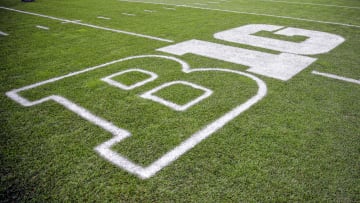 Oct 24, 2015; East Lansing, MI, USA; General view of Big Ten logo on field prior to a game between