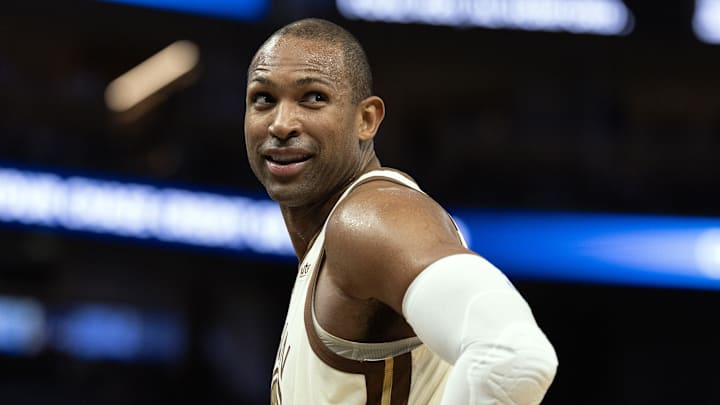 Mar 2, 2026; San Francisco, California, USA; Golden State Warriors center Al Horford (20) looks back at the Los Angeles Clippers bench in response to some good-natured ribbing during the third quarter at Chase Center. Mandatory Credit: D. Ross Cameron-Imagn Images