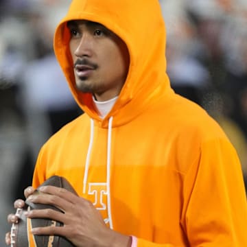 Tennessee quarterback Nico Iamaleava warming up before the start of the College Football Playoff game against Ohio State.
