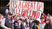 A group of Detroit Tigers fans reacts as Cleveland Guardians fans around them celebrate 7-3 win over Detroit Tigers at Game 5 of ALDS at Progressive Field in Cleveland, Ohio on Saturday, Oct. 12, 2024.