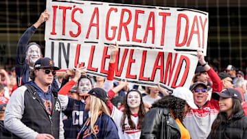A group of Detroit Tigers fans reacts as Cleveland Guardians fans around them celebrate 7-3 win over Detroit Tigers at Game 5 of ALDS at Progressive Field in Cleveland, Ohio on Saturday, Oct. 12, 2024.