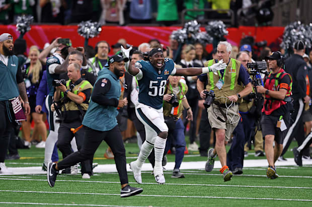 Former Alabama Crimson Tide offensive lineman Tyler Steen of the Philadelphia Eagles in Super Bowl LIX.